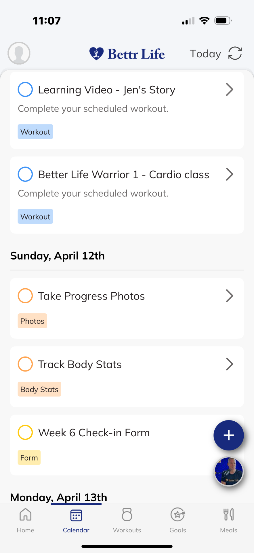 Better Life daily calendar and tasks